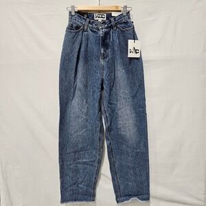 KBB by Kahlana Barfield Brown Barrel Leg Jeans Medium Wash High Rise Pleated 0